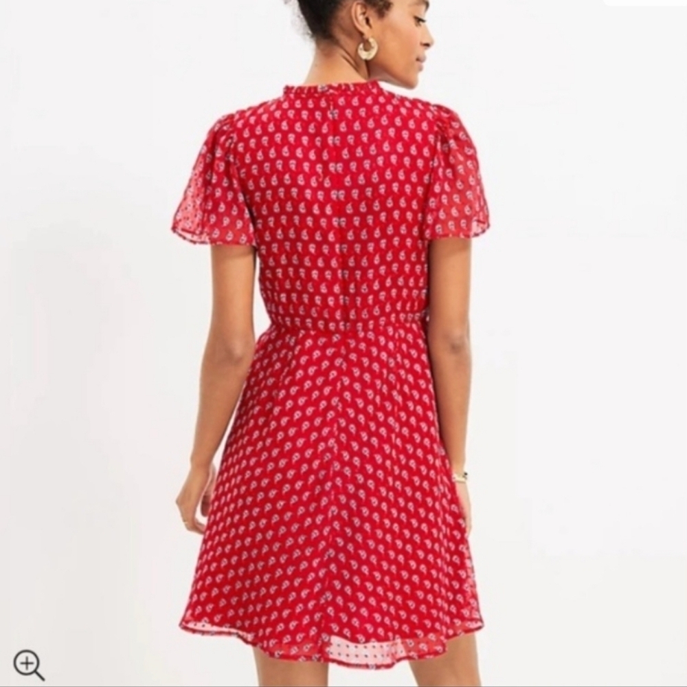 LOFT Paisley Mini Dress, Color Red/White Size 8 - Picture 3 of 16